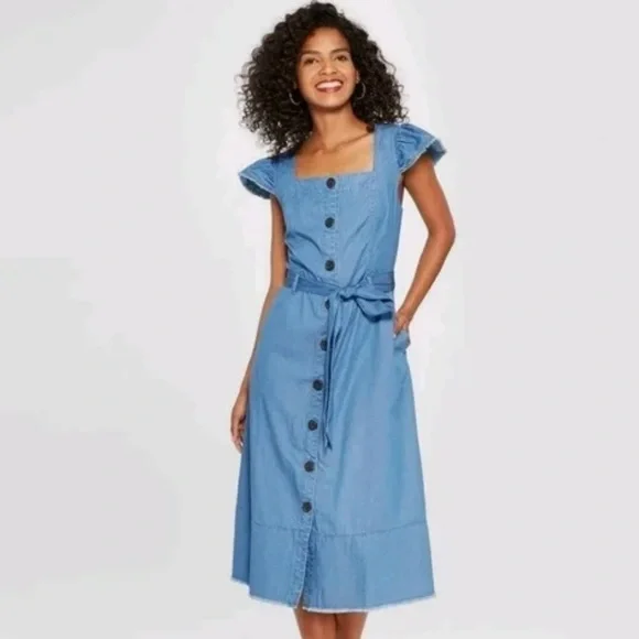 who what wear blue dress Who What Wear Women's Polka Dot Short Sleeve Dress - Blue